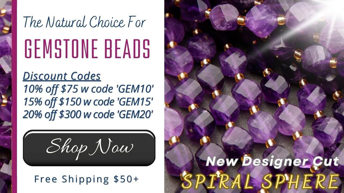 Purple Amethyst Spiral Sphere Shape Beads. Twisted faceted purple beads.