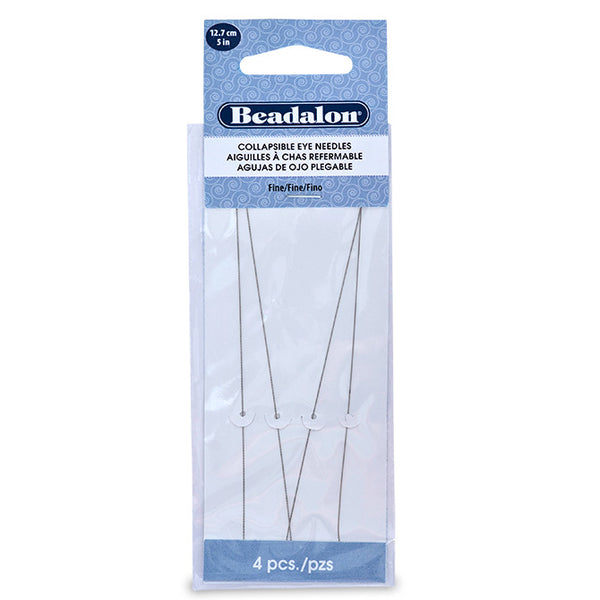 Collapsible Eye Needles, 5 in (12.7 cm), Fine, 4 pc, Supply, Tejas Beads