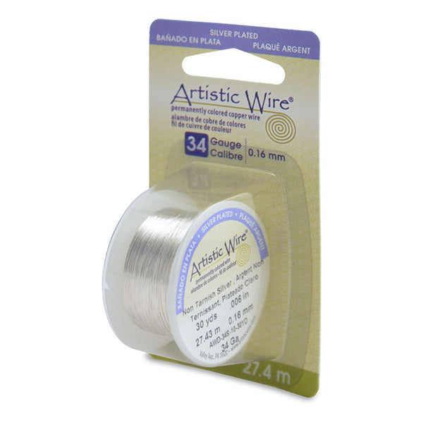 Artistic Wire, 34 Gauge (.16mm), Silver Plated, Tarnish Resistant Silver, 30 yd (27.4 m), Supply, Tejas Beads