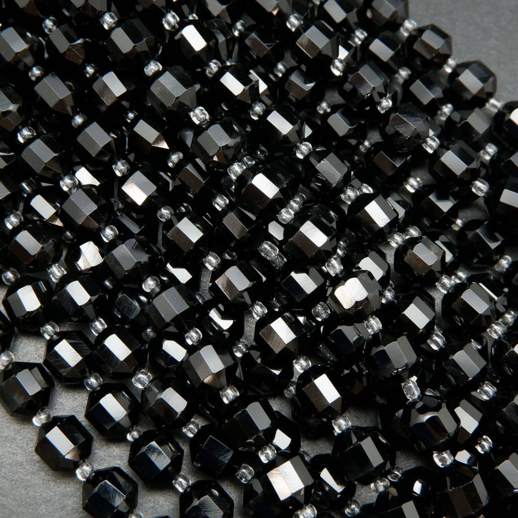 Faceted Black Onyx Prism Beads For Jewelry Making