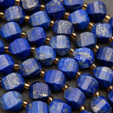 Blue lapis lazuli spiral sphere beads.