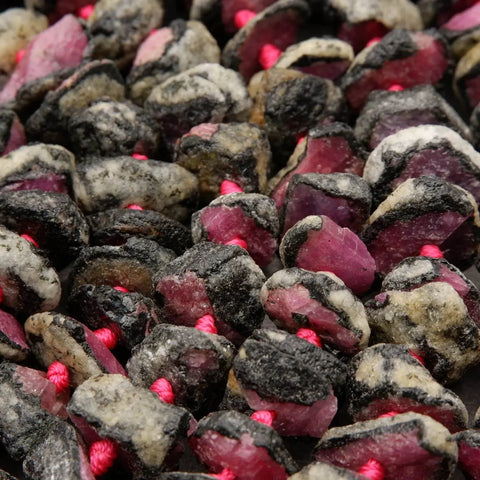 Ruby in hornblende freeform slice beads, 16mm and larger