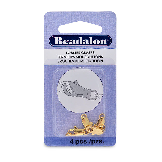 Beadalon Lobster Clasp w/ 2 Rings · Gold Color · 12mm · 4pc, Tejas Beads, Clasps & Hooks