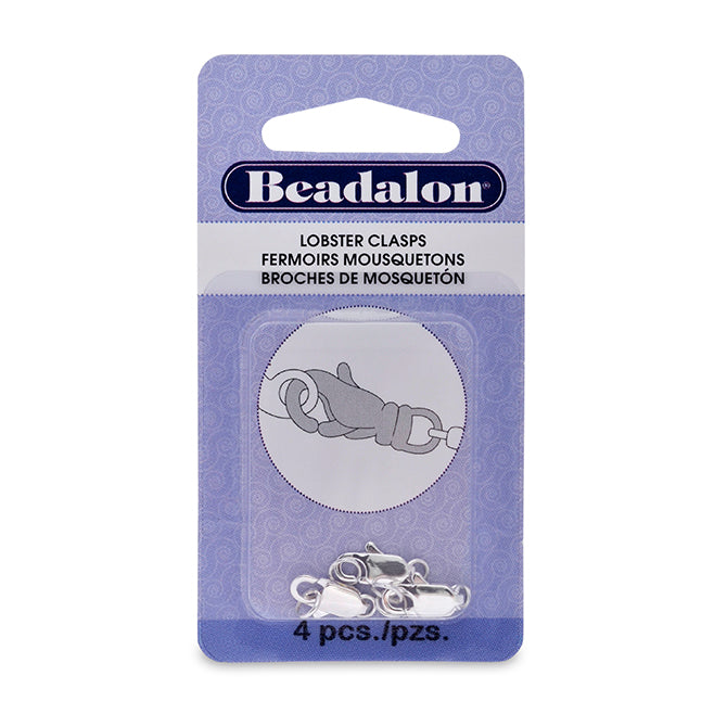Beadalon Lobster Clasp w/ 2 Rings · Silver Plated · 12mm · 4pc, Tejas Beads, Clasps & Hooks