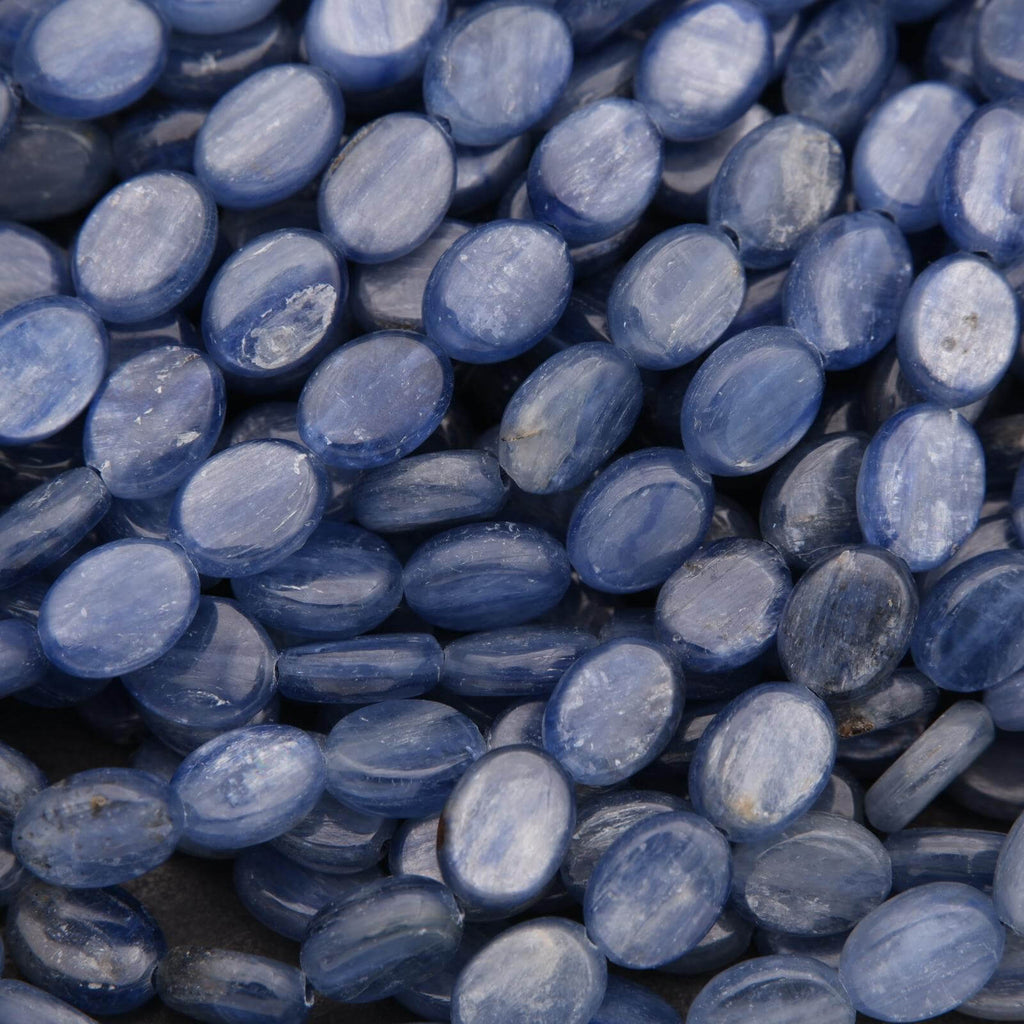 Close-up of blue oval beads