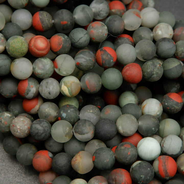 African bloodstone beads in matte finish.