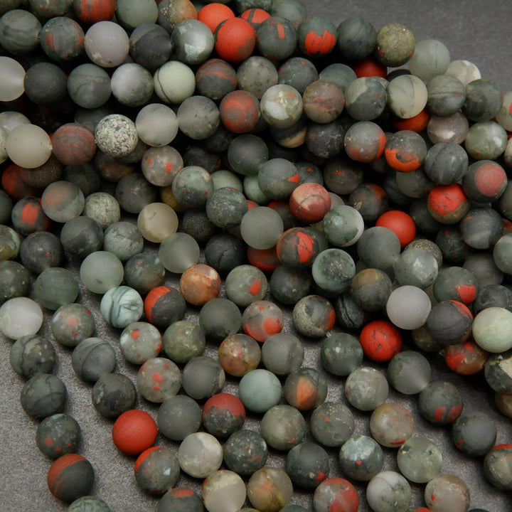 African bloodstone beads in matte finish.