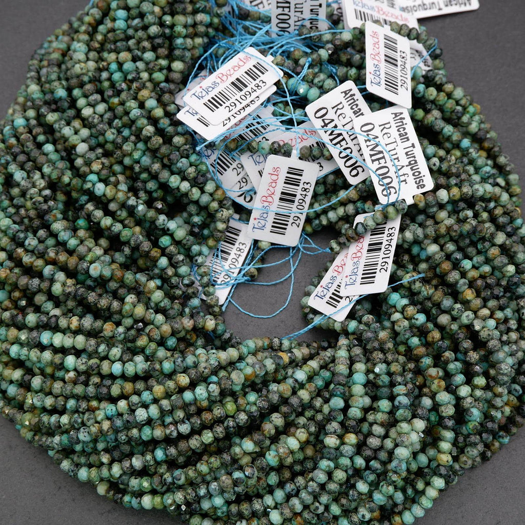 String of green beads with price tags on a gray background