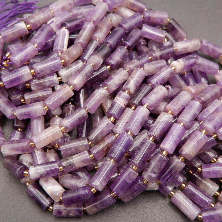 Amethyst · Smooth · Cylinder Tube · 6mm, 8mm, Tejas Beads, Beads