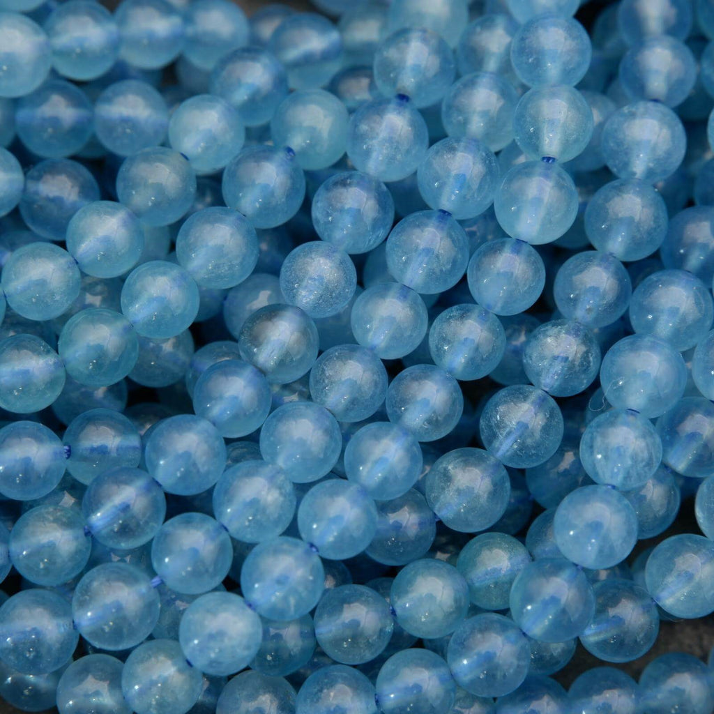 Close-up of blue beads with a blurred background