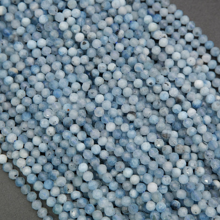 Aquamarine stone beads showing gentle color variation