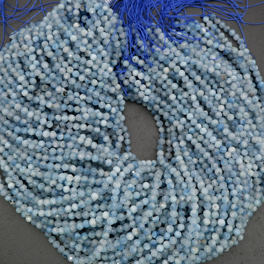 Natural aquamarine beads strung for jewelry making