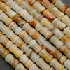 Green and yellow calcite beads with natural banding and earthy tones