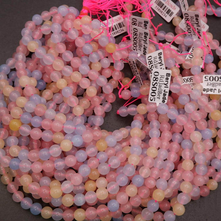 Imitation beryl–style dyed jade beads with translucent finish