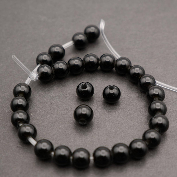 Black Obsidian · Smooth · Round · 6mm, 8mm, 10mm · Large Hole · 1/2 Strand, Tejas Beads, Beads