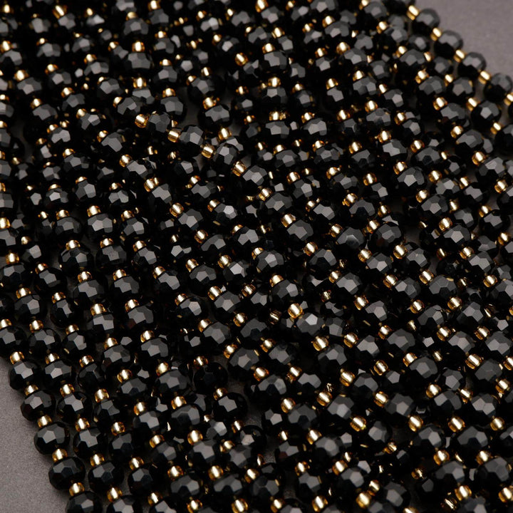 Black Onyx · Faceted · Rondelle · 6x8mm, Tejas Beads, Beads