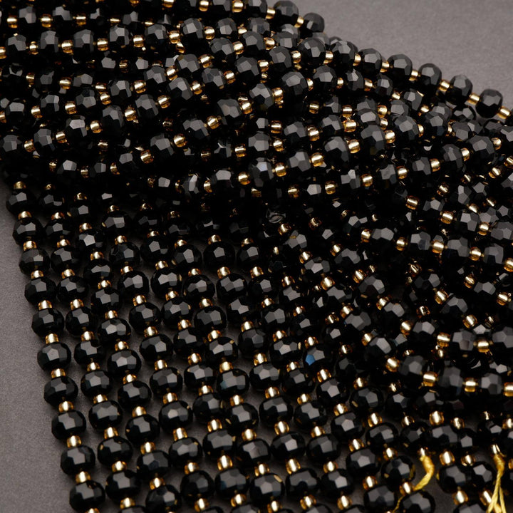 Black Onyx · Faceted · Rondelle · 6x8mm, Tejas Beads, Beads