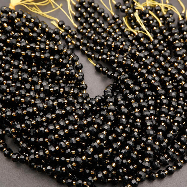 Black Onyx · Faceted · Rondelle · 6x8mm, Tejas Beads, Beads
