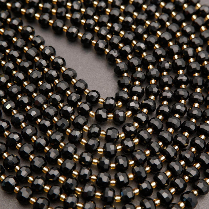 Black Onyx · Faceted · Rondelle · 6x8mm, Tejas Beads, Beads
