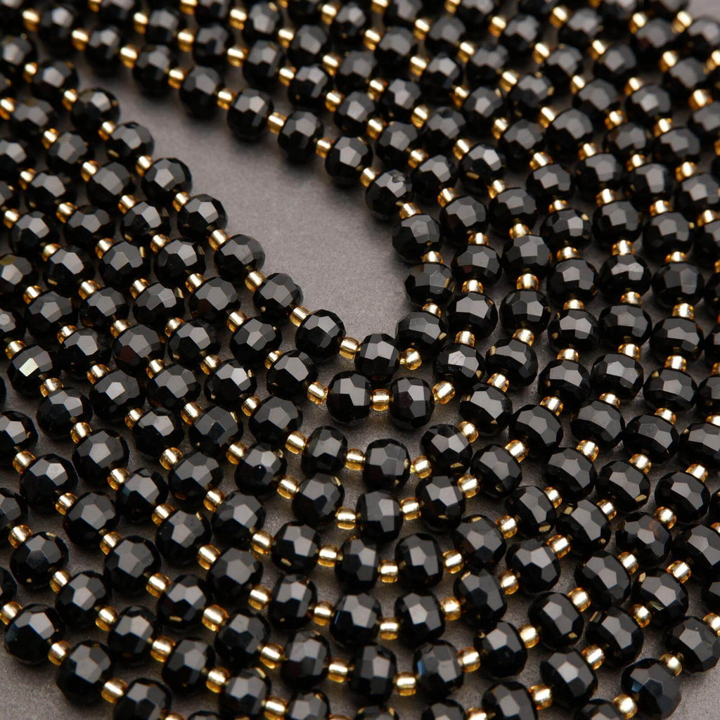 Black Onyx · Faceted · Rondelle · 6x8mm, Tejas Beads, Beads