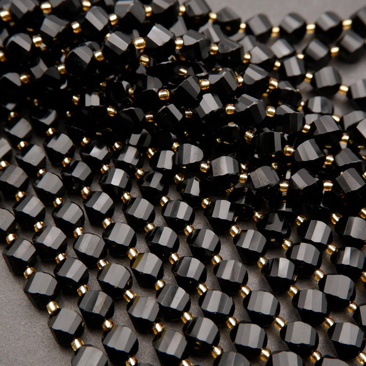 Black Onyx · Faceted · Spiral Sphere · 8mm, 10mm, Tejas Beads, Beads