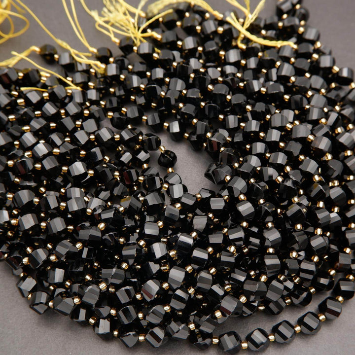Black Onyx · Faceted · Spiral Sphere · 8mm, 10mm, Tejas Beads, Beads
