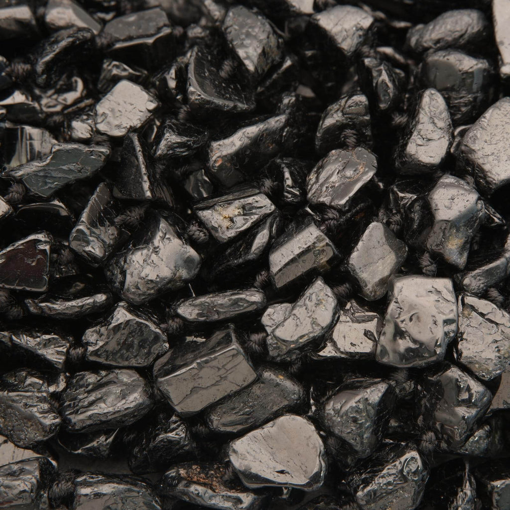 Close-up of dark metallic nuggets