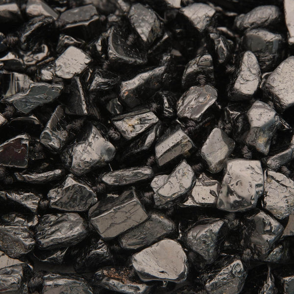 Close-up of dark metallic nuggets