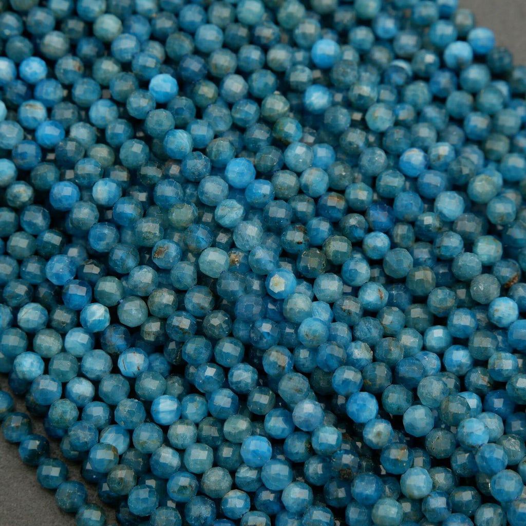 Faceted round blue beads.