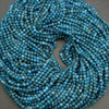 Faceted round blue beads.