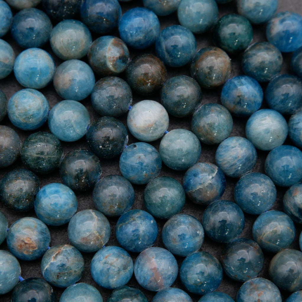 Close-up of blue marbled beads
