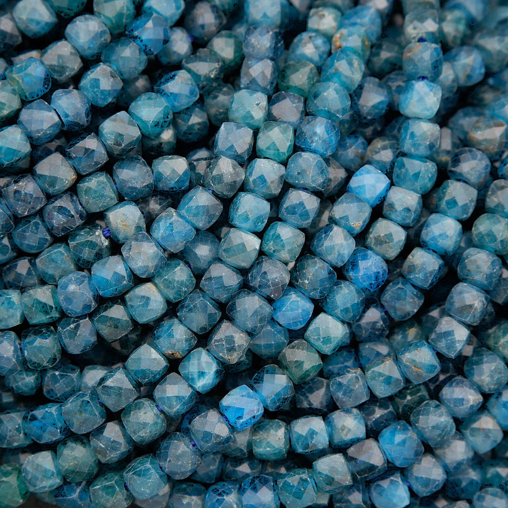 Close-up of blue faceted beads