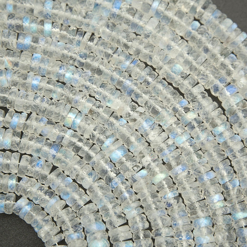 Natural moonstone rondelle gemstone beads on strand