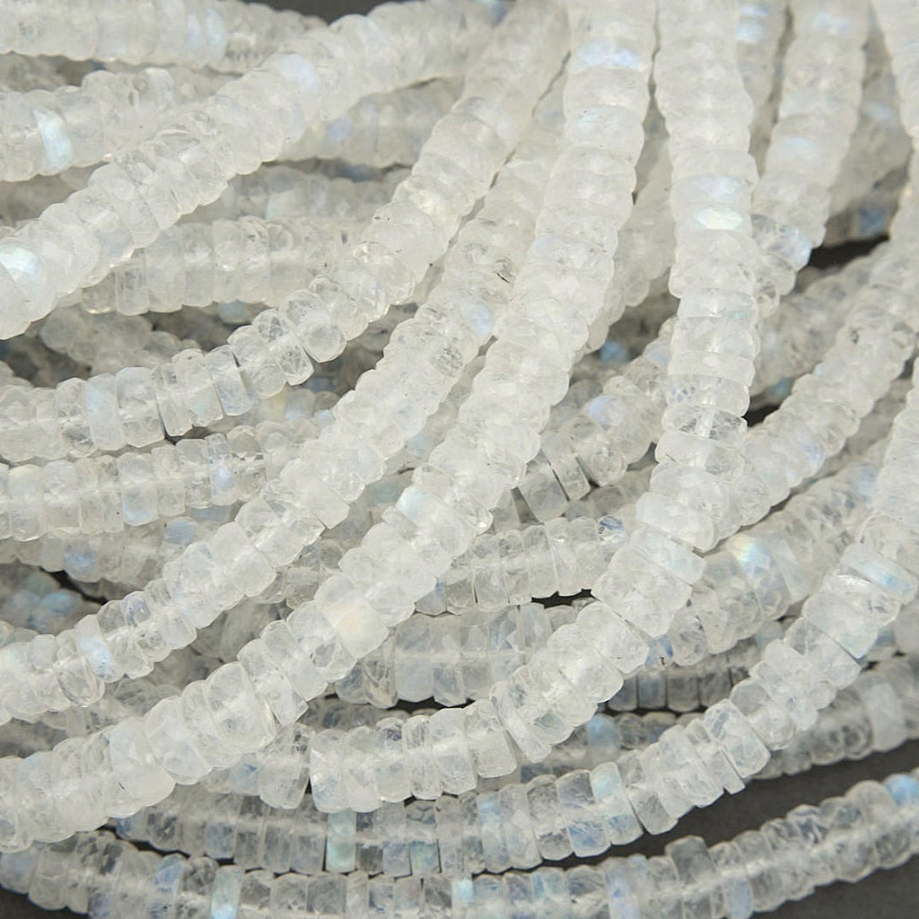 Moonstone faceted rondelle beads with blue flash