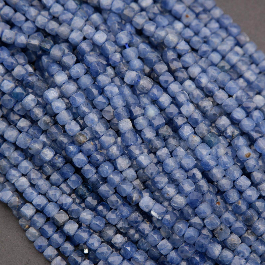 Blue Kyanite faceted cube shape beads.