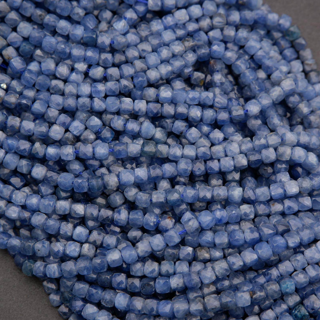 Blue Kyanite faceted cube shape beads.