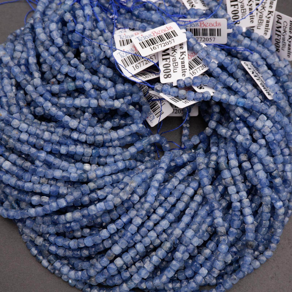 Blue Kyanite faceted cube shape beads.