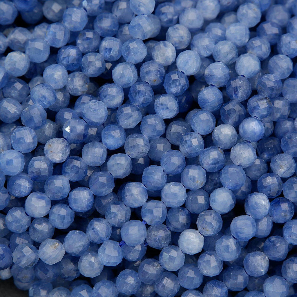 Close-up of blue faceted beads