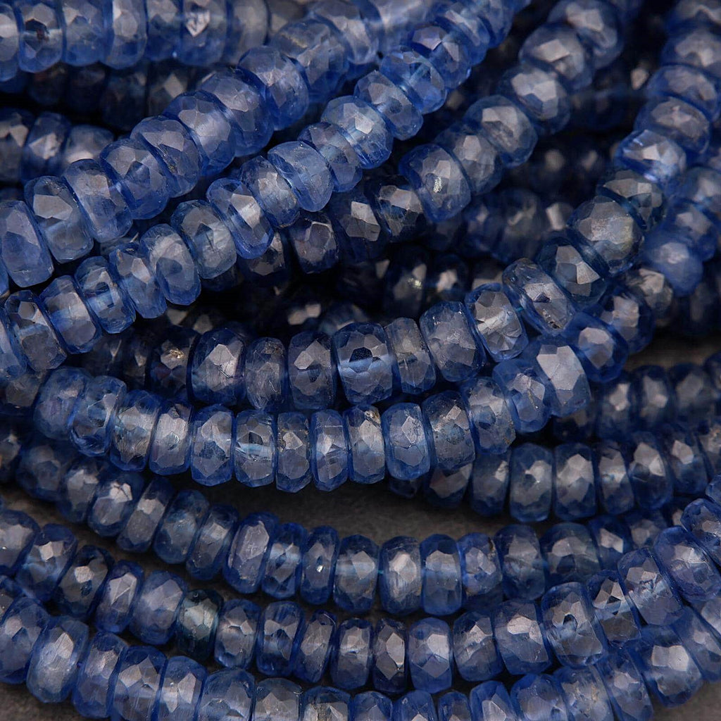 Close-up of blue faceted beads stacked together