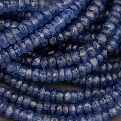 Close-up of blue faceted beads stacked together