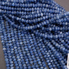 Multiple strands of faceted blue kyanite rondelles featuring natural color variation and shimmer.
