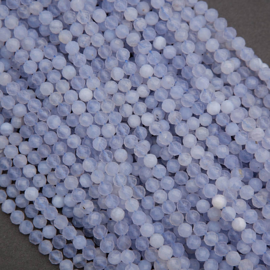 Blue faceted stone beads.