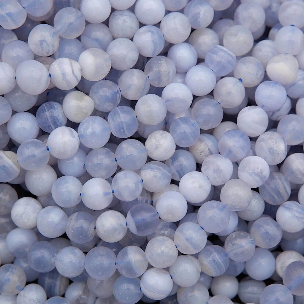 Close-up of blue and white marbled beads