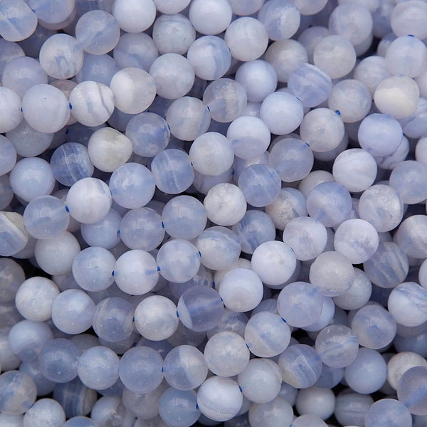 Close-up of blue and white marbled beads
