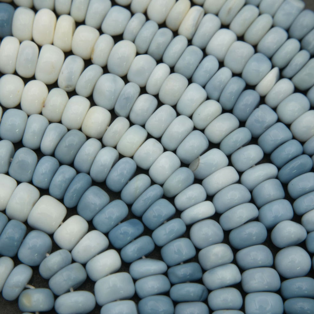 Light blue and white polished rondelle gemstone beads