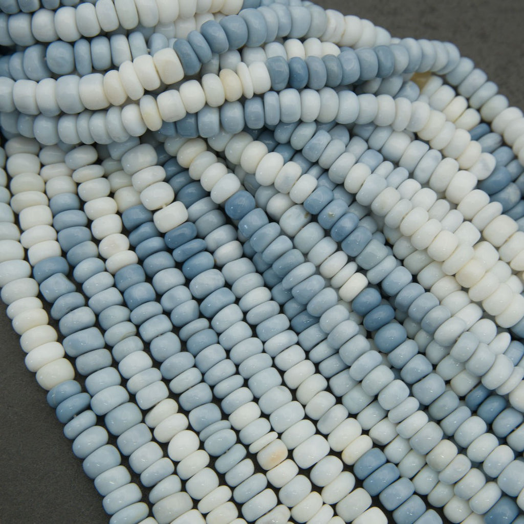 Polished light blue and white rondelle beads strand