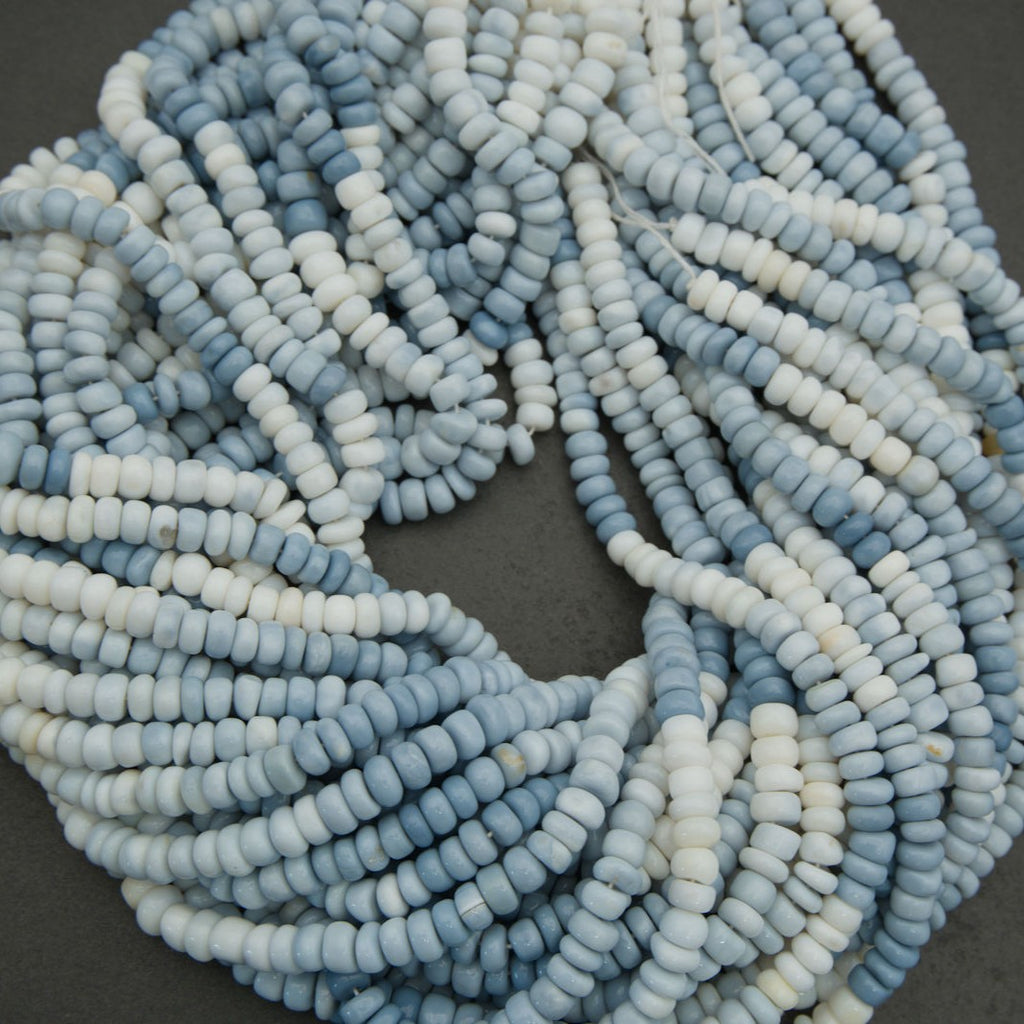 Blue and white natural stone rondelle beads macro