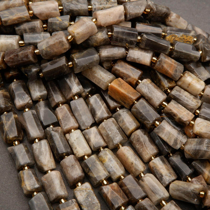Greyish Brown Moonstone Mix · Smooth · Freeform Tube · 7mm, 8mm, Tejas Beads, Beads