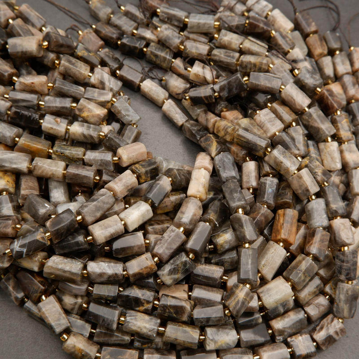 Greyish Brown Moonstone Mix · Smooth · Freeform Tube · 7mm, 8mm, Tejas Beads, Beads