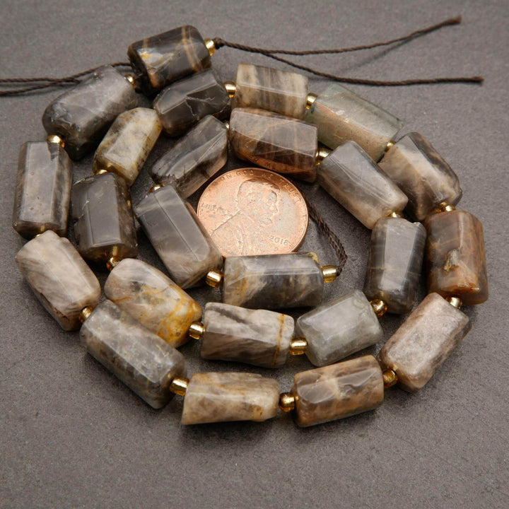 Greyish Brown Moonstone Mix · Smooth · Freeform Tube · 7mm, 8mm, Tejas Beads, Beads